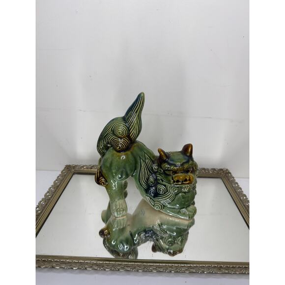 Chinese Foo Dog Green Guardian Shishi Lions Figurine Green Glazed Chinoiserie - Picture 7 of 14